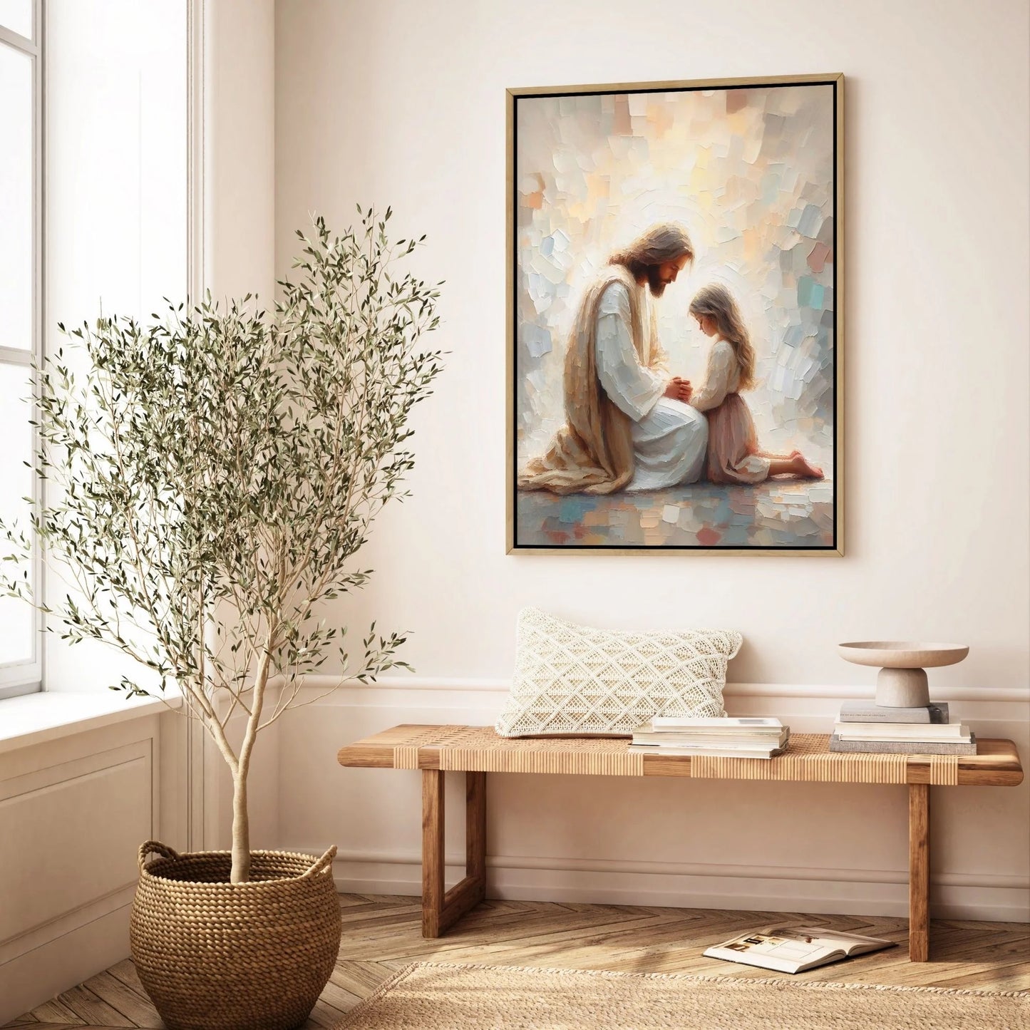 Jesus Praying With Girl - Canvas