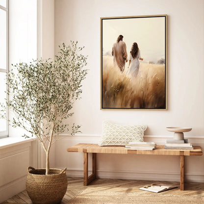 Jesus Walking With a Woman - Canvas
