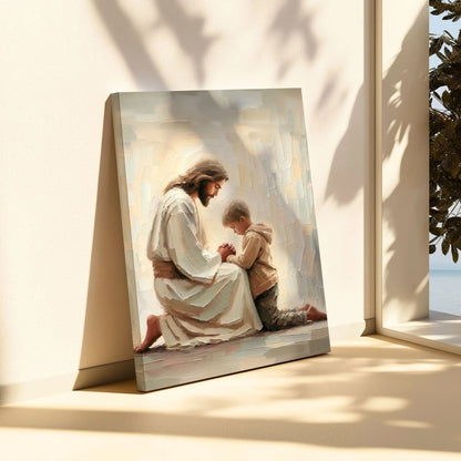 Jesus Praying With Boy - Canvas