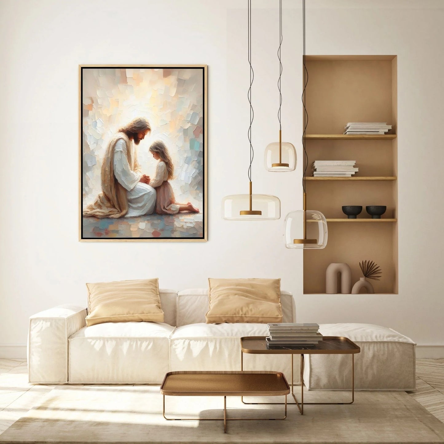 Jesus Praying With Girl - Canvas