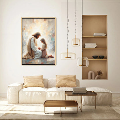 Jesus Praying With Girl - Canvas