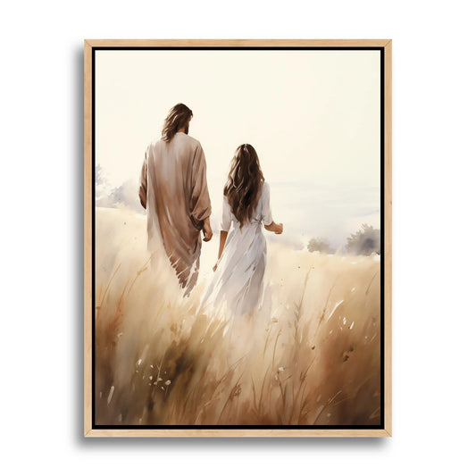 Jesus Walking With a Woman - Canvas