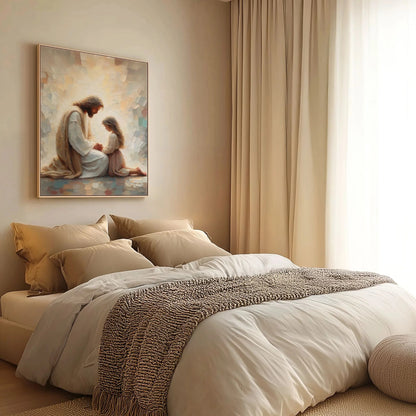 Jesus Praying With Girl - Canvas