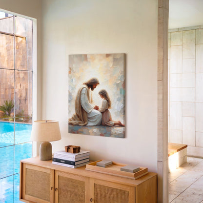 Jesus Praying With Girl - Canvas