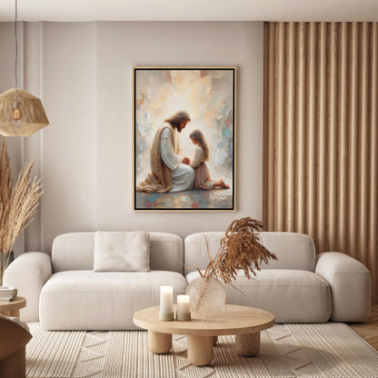 Jesus Praying With Girl - Canvas