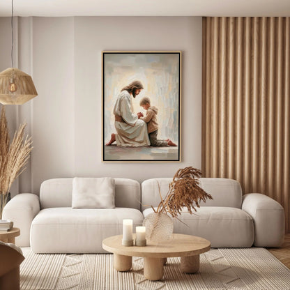 Jesus Praying With Boy - Canvas